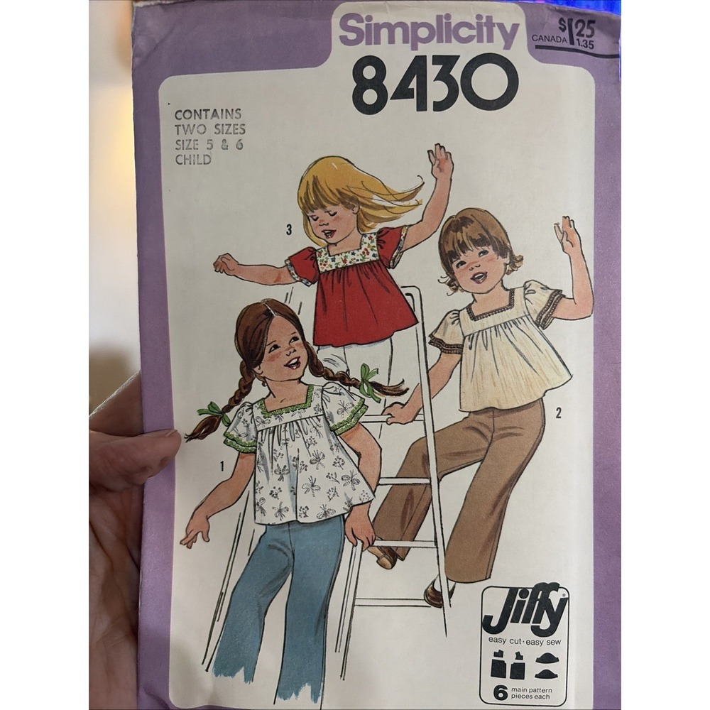 Vintage 1977 Simplicity 8430 Girls Blouse Sewing Pattern Size 5 6 Uncut Jiffy